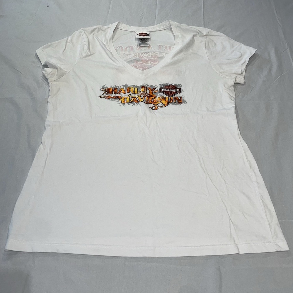 Harley-Davidson Orlando Florida V-Neck Graphic T-Shirt White XL Made in USA